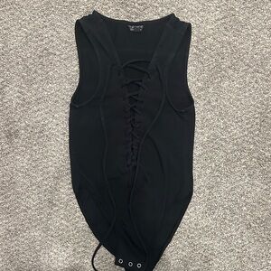 Topshop Black Lace-Up Sleeveless Bodysuit